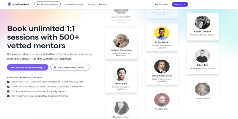 An overview of GrowthMentor Startup Community main page