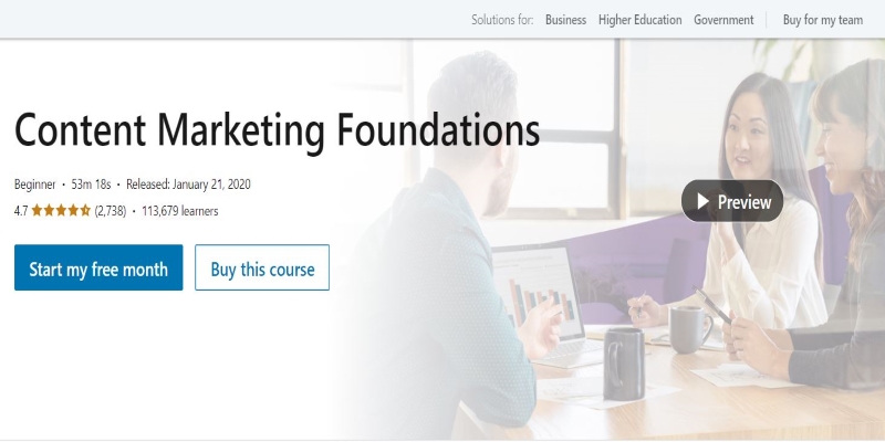 An overview of Linkedin - Content Marketing Foundations Content Marketing Course's main page