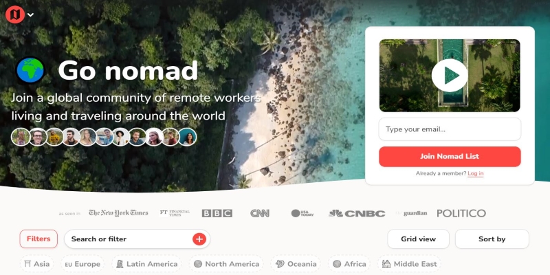 An overview of Nomad List Startup Community's main page