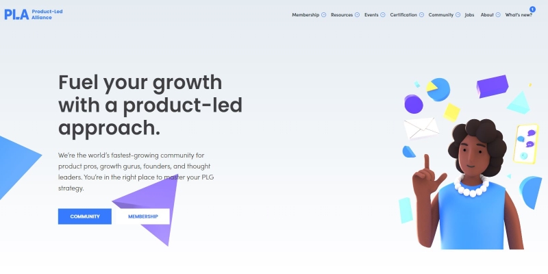 An overview of Product-Led Alliance Startup Community's main page