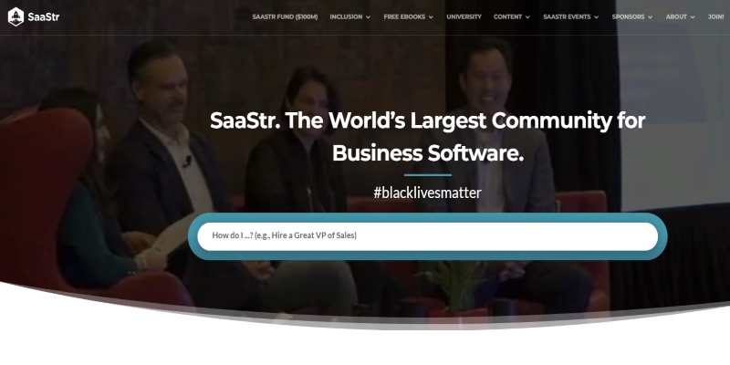 An overview of SaaStr Startup Community's main page