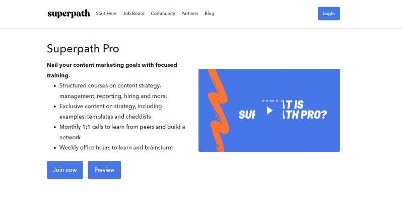 An overview of Superpath Pro Content Marketing Course's main page