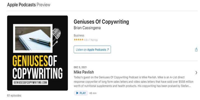 An overview of the Geniuses Of Copywriting podcast