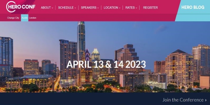 An overview of Hero Conference 2023 Growth Marketing Conference Main page