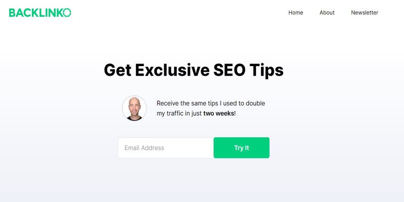 An overview of Backlinko marketing newsletter main page