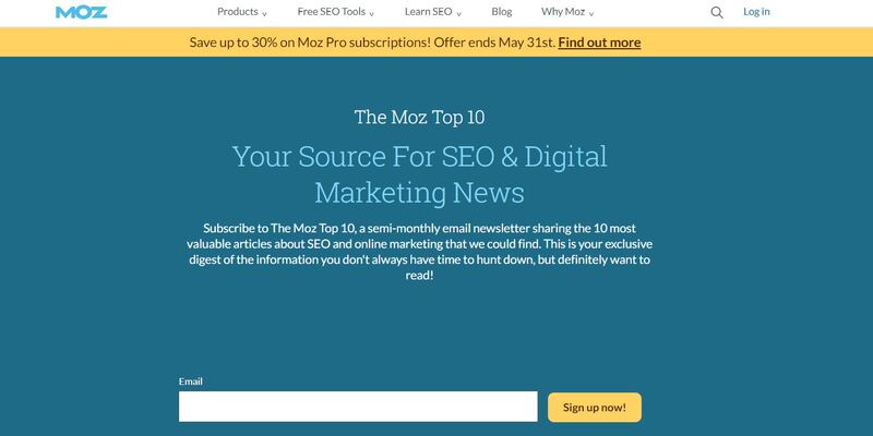 An overview of Moz top 10 marketing newsletter main page