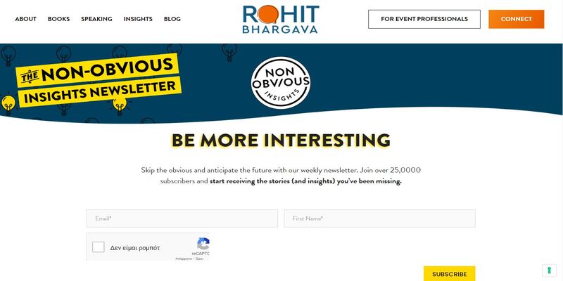 An overview of Non-Obvious Insights marketing newsletter main page