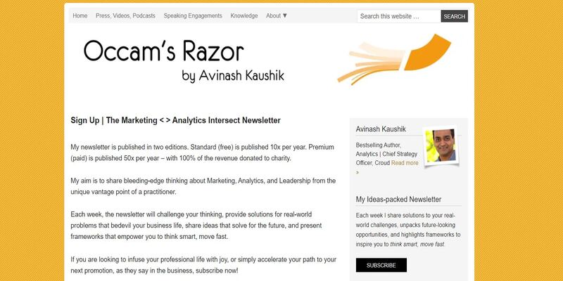 An overview of Occam's Razor marketing newsletter main page