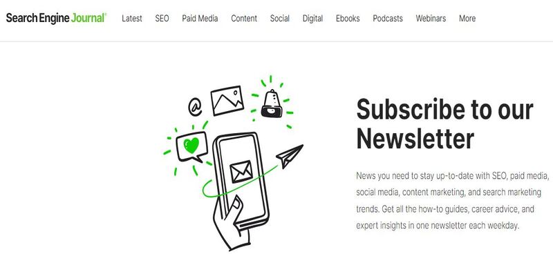 An overview of Search Engine Journal marketing newsletter main page