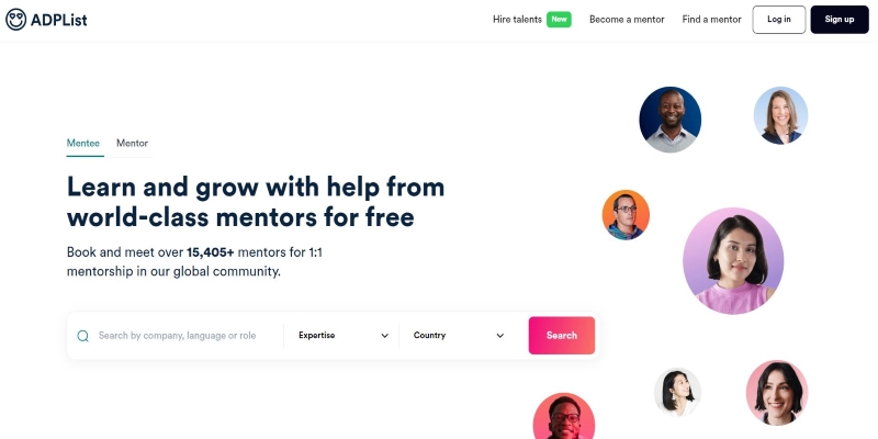 An overview of Adplist's online Mentoring Platform main page