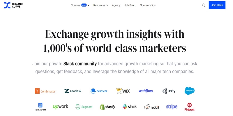 An overview of Demand Curve Marketing Community's main page