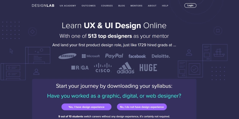 An overview of DesignLab's online Mentoring Platform main page