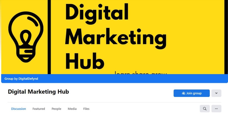 An overview of Digital Marketing Hub Marketing Community's main page