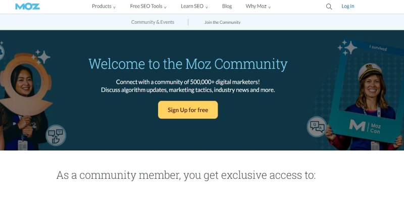 An overview of Moz Marketing Community's main page