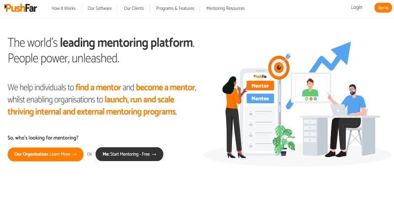An overview of PUSHfar's online Mentoring Platform main page