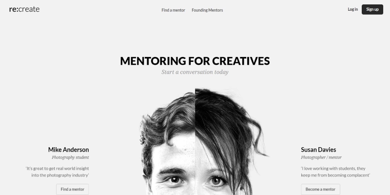 An overview of Re-Create's online Mentoring Platform main page