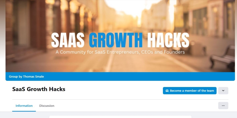 An overview of SaaS Growth Hacks Marketing Community's main page