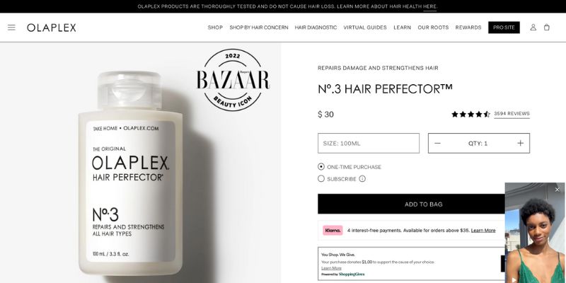 Olaplex pricing - eCommerce example