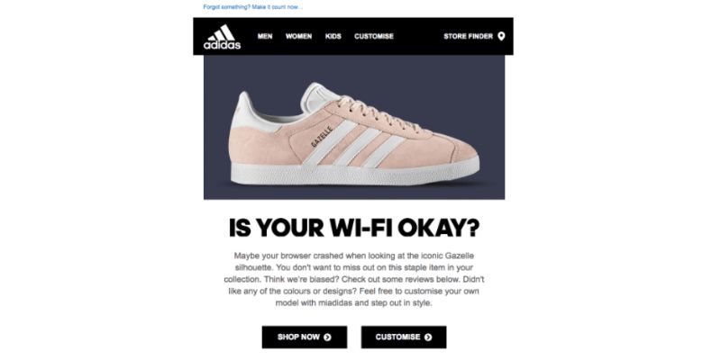 Adidas cart abandonment emails