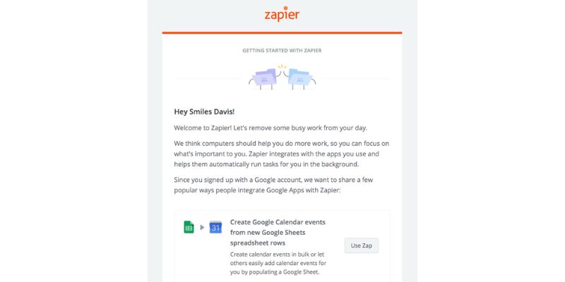 Zapier welcome sequences example