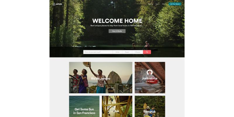 airbnb website homepage