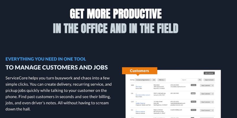 servicecore website product copy example