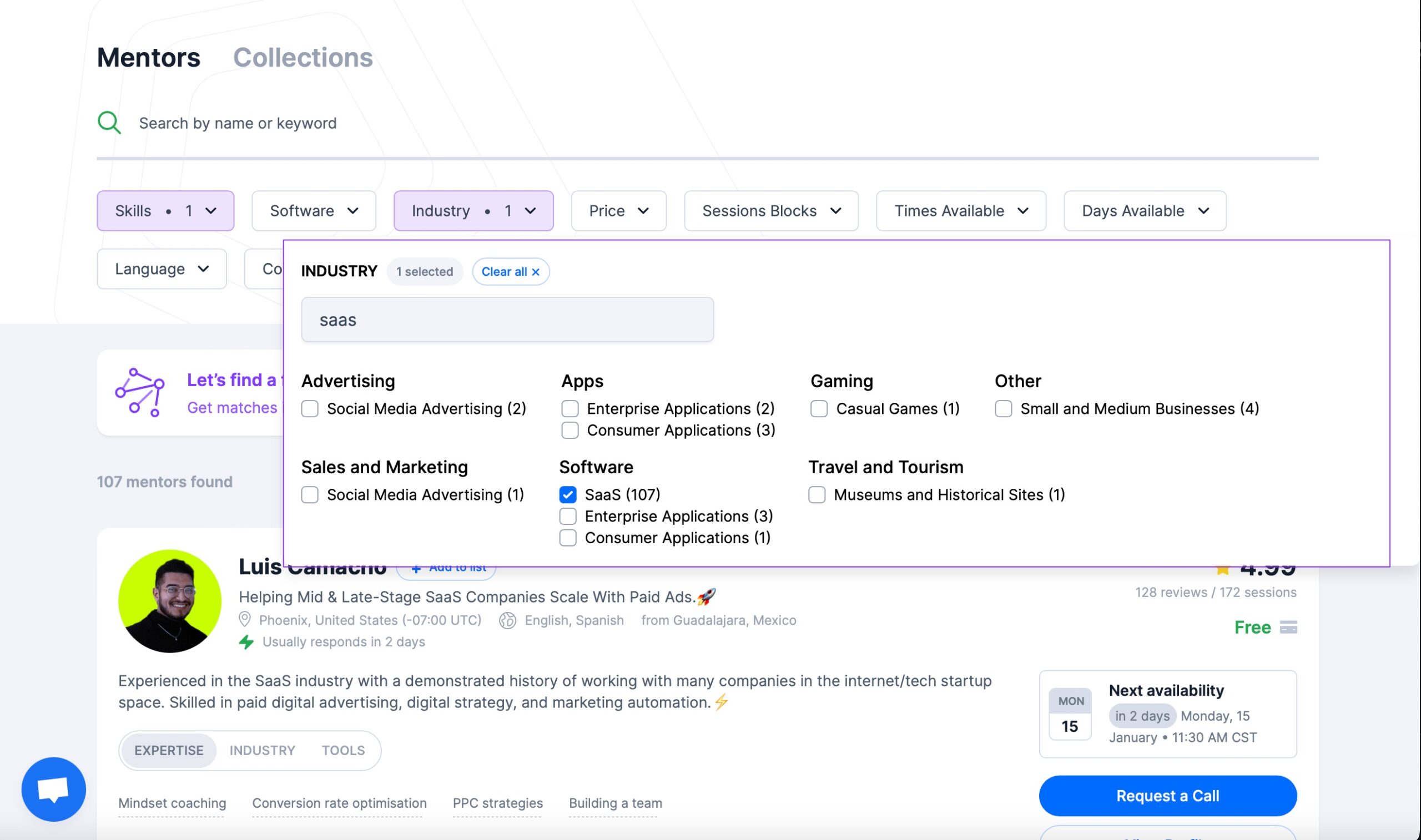 SaaS Industry Filter GrowthMentor