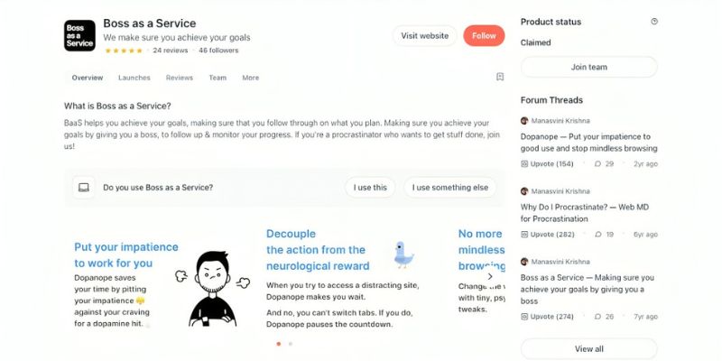 Boss as a Service Product Hunt Page